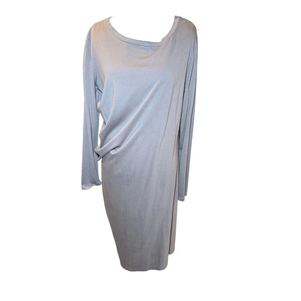 Brochu Walker Long Sleeve Draped Cotton Modal Jersey Midi Dress Light‎ Brown M